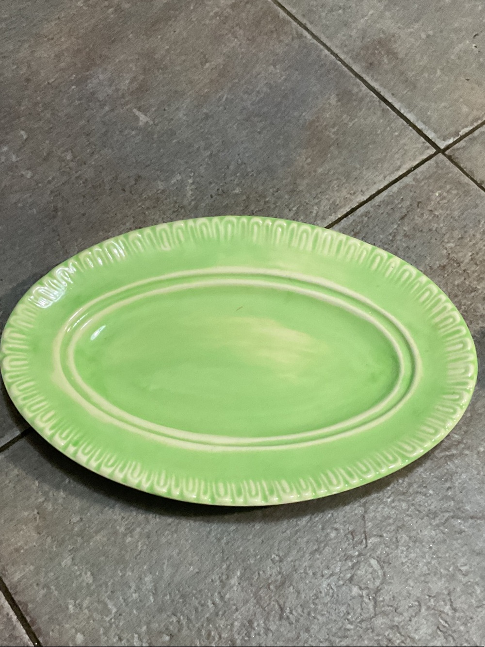 Green Ceramic Covered Butter Dish with Figurative Relief - Picture 11 of 14